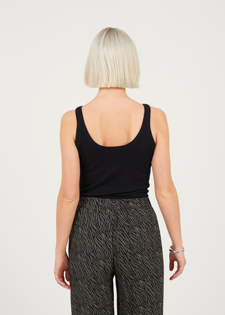 SCOOP NECK BASIC STRAPPY DESIGN BODYSUIT, BLACK