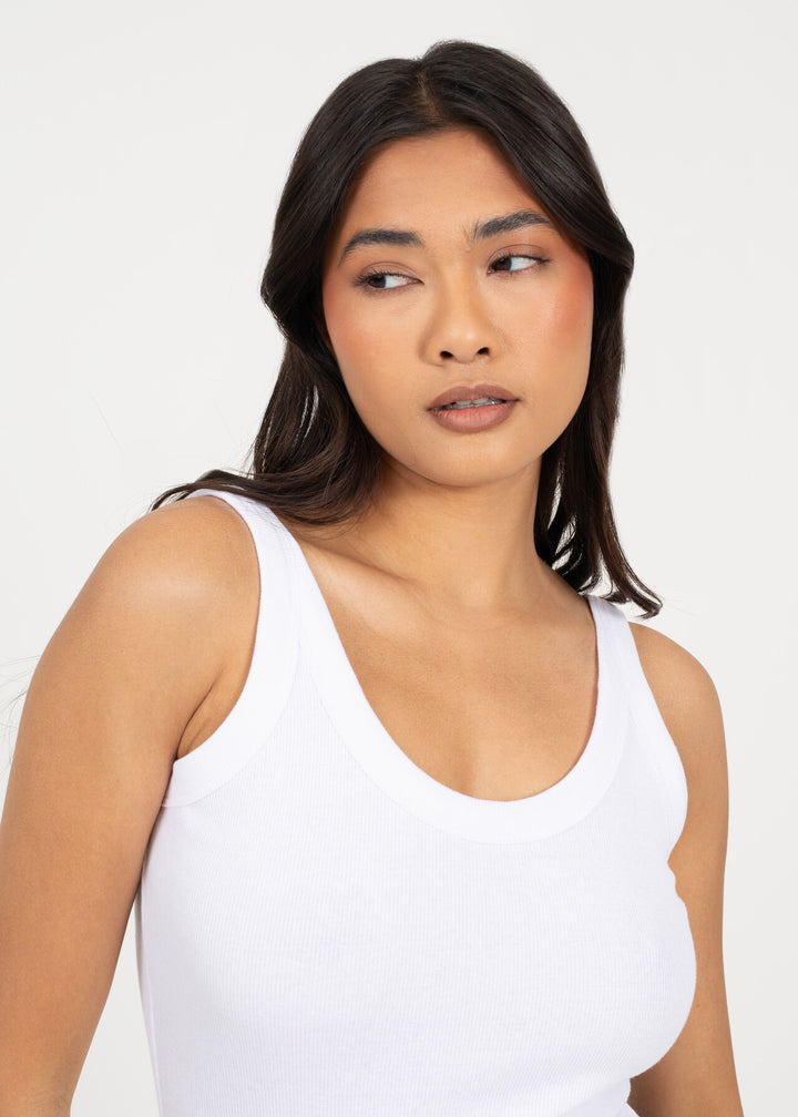 SCOOP NECK BASIC STRAPPY DESIGN BODYSUIT, WHITE