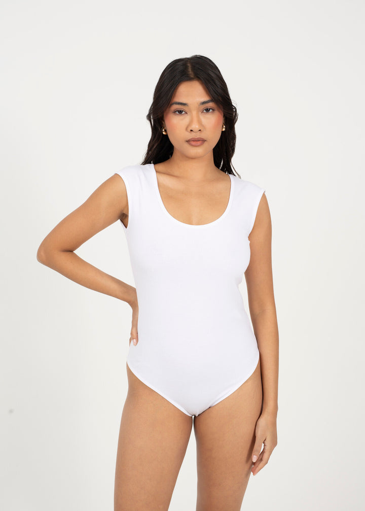 BASIC SCOOP NECK BODYSUIT, WHITE