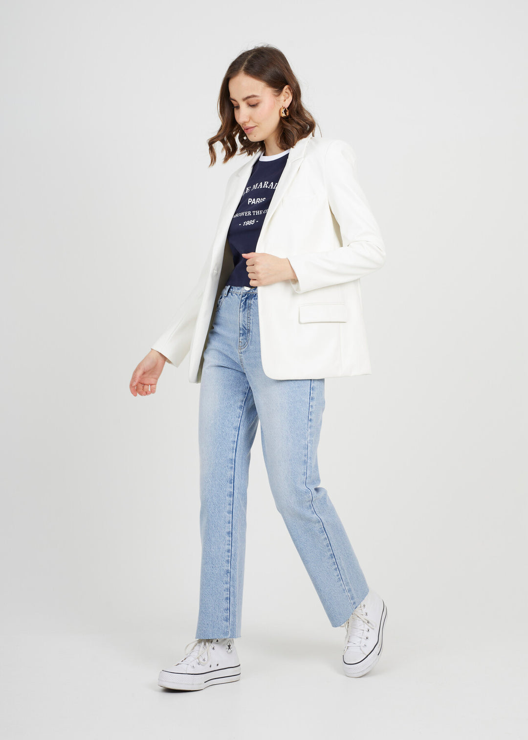 WHITE / LIGHT LEMON FAUX LEATHER BLAZER