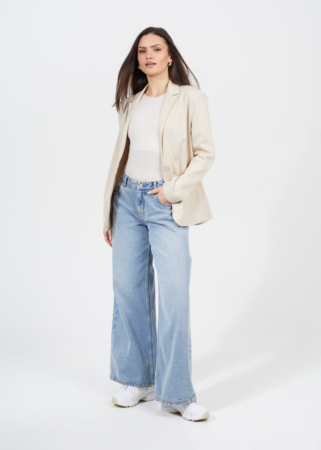 STONE SINGLE BREASTED BUTTON THROUGH BLAZER