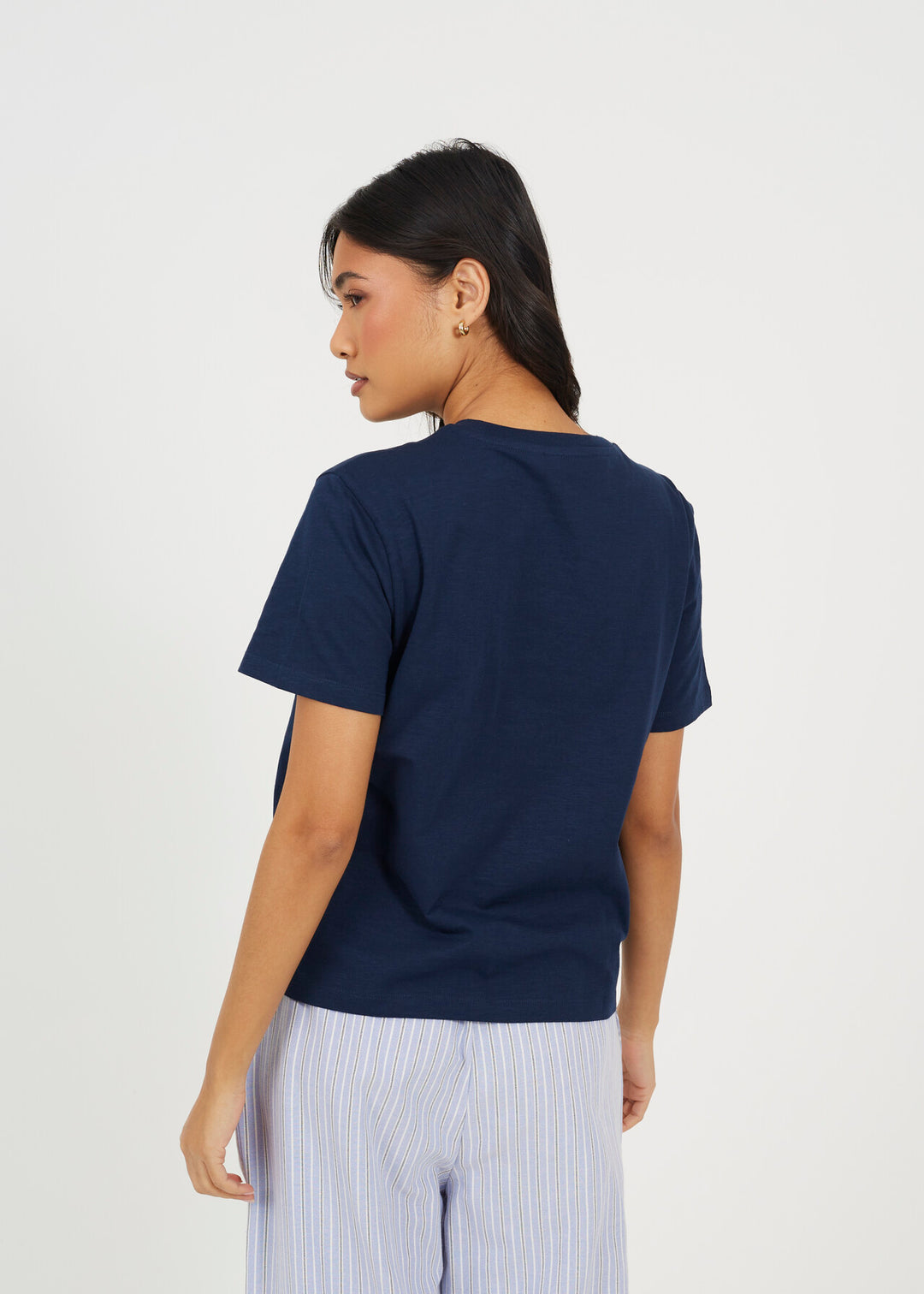 EMBROIDED CREW NECK BOXY T-SHIRT, NAVY/CREAM