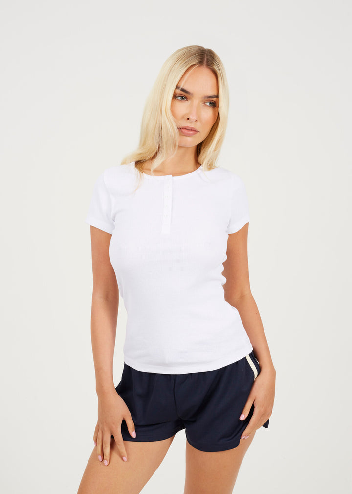 QUARTER BUTTON SHORT SLEEVE T-SHIRT