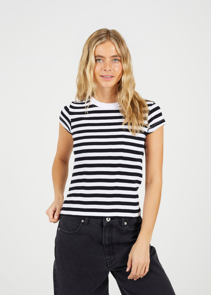 STRIPED RIBBED SHORT SLEEVE T-SHIRT