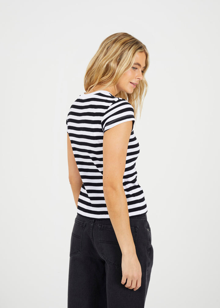 STRIPED RIBBED SHORT SLEEVE T-SHIRT