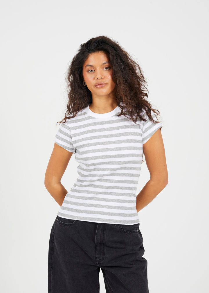 STRIPED RIBBED SHORT SLEEVE T-SHIRT