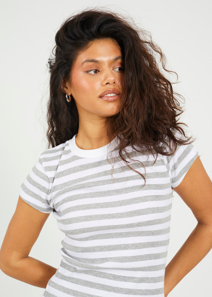 STRIPED RIBBED SHORT SLEEVE T-SHIRT