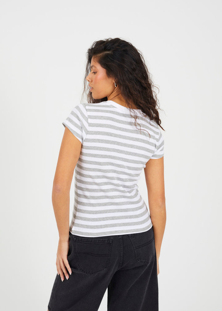 STRIPED RIBBED SHORT SLEEVE T-SHIRT