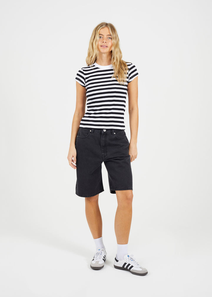 STRIPED RIBBED SHORT SLEEVE T-SHIRT