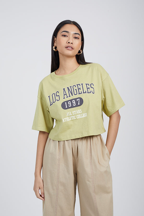 LOS ANGELES SLOGAN CROPPED T-SHIRT