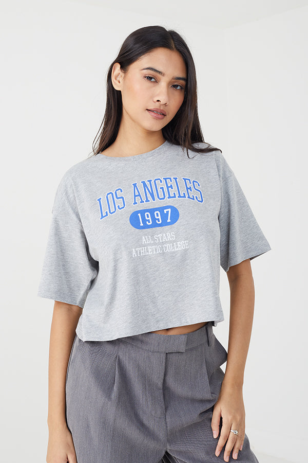 LOS ANGELES SLOGAN CROPPED T-SHIRT