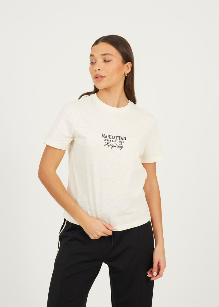 EMBROIDERED SHORT SLEEVE BOXY T-SHIRT, CREAM
