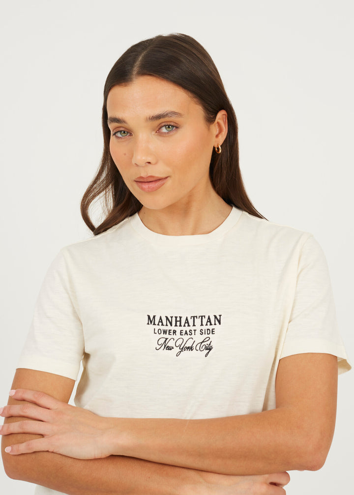 EMBROIDERED SHORT SLEEVE BOXY T-SHIRT, CREAM
