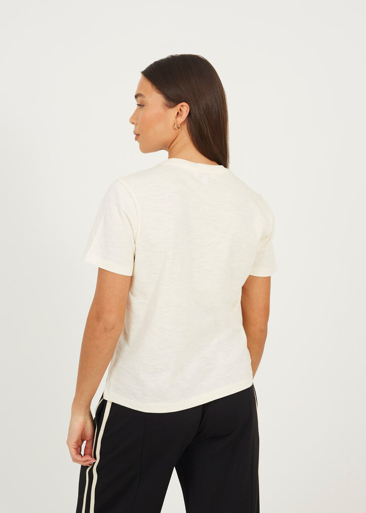 EMBROIDERED SHORT SLEEVE BOXY T-SHIRT, CREAM