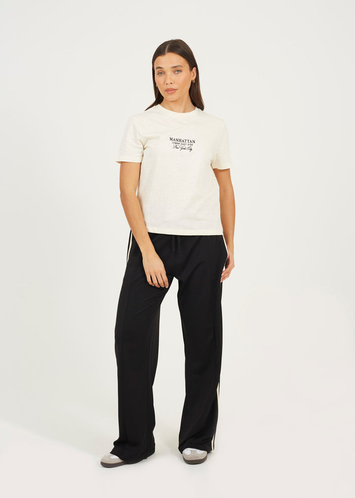 EMBROIDERED SHORT SLEEVE BOXY T-SHIRT, CREAM