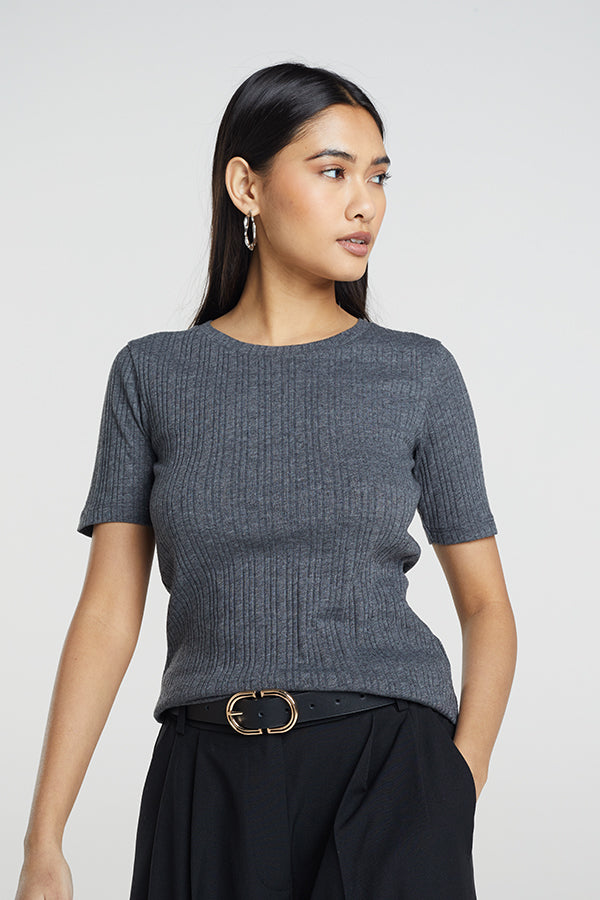 KNITTED RIB T-SHIRT