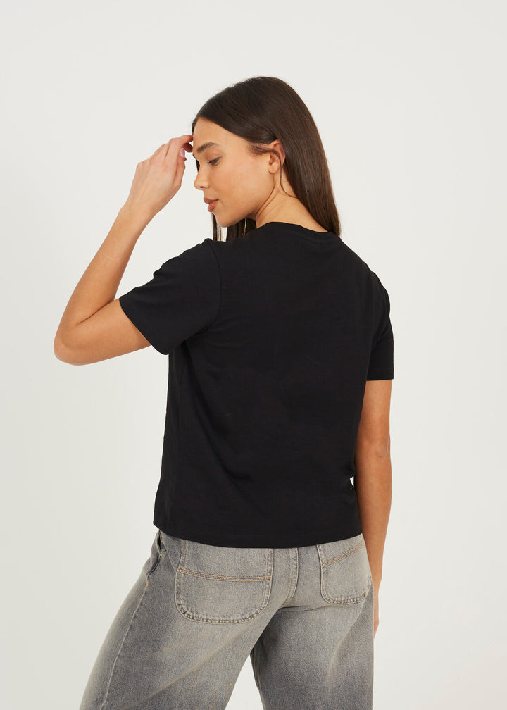 BOXY CREW NECK EMBROIDERED T-SHIRT, BLACK/WHITE
