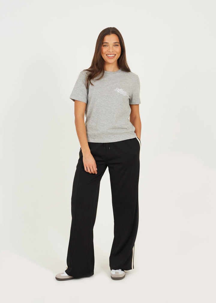 BOXY CREW NECK EMBROIDERED T-SHIRT, GREY MARL/WHITE