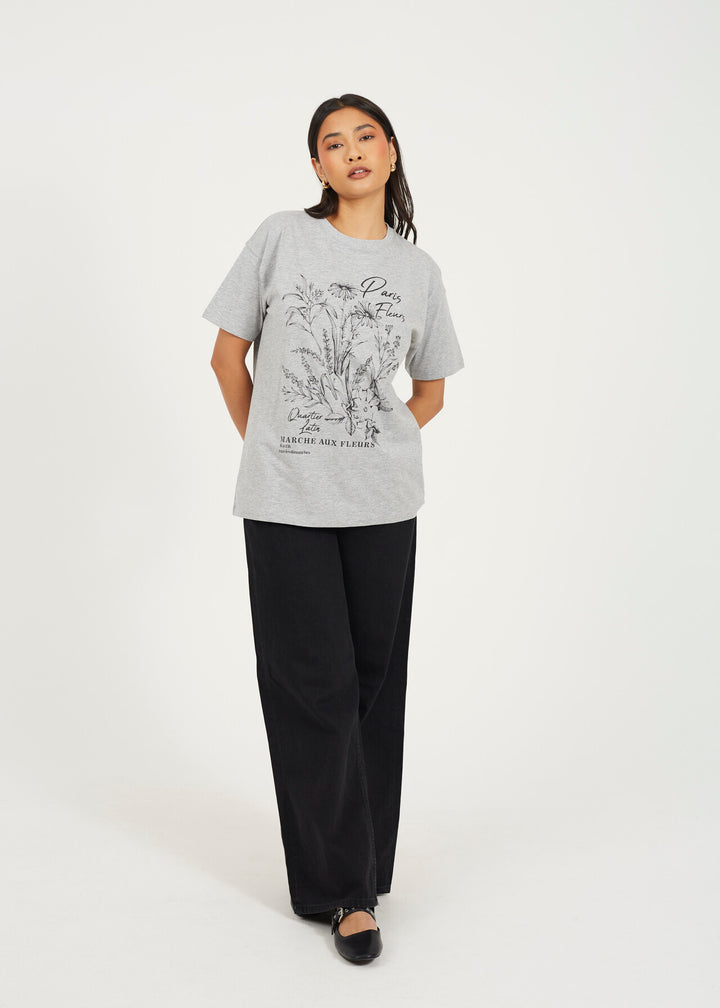 GRAPHIC T-SHIRT, DARK GREY MARL
