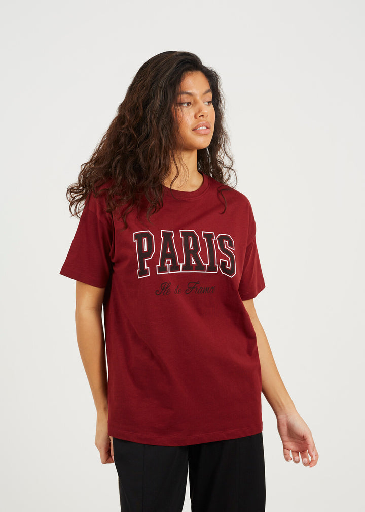 'PARIS' GRAPHIC RELAXED FIT T-SHIRT, BURGANDY
