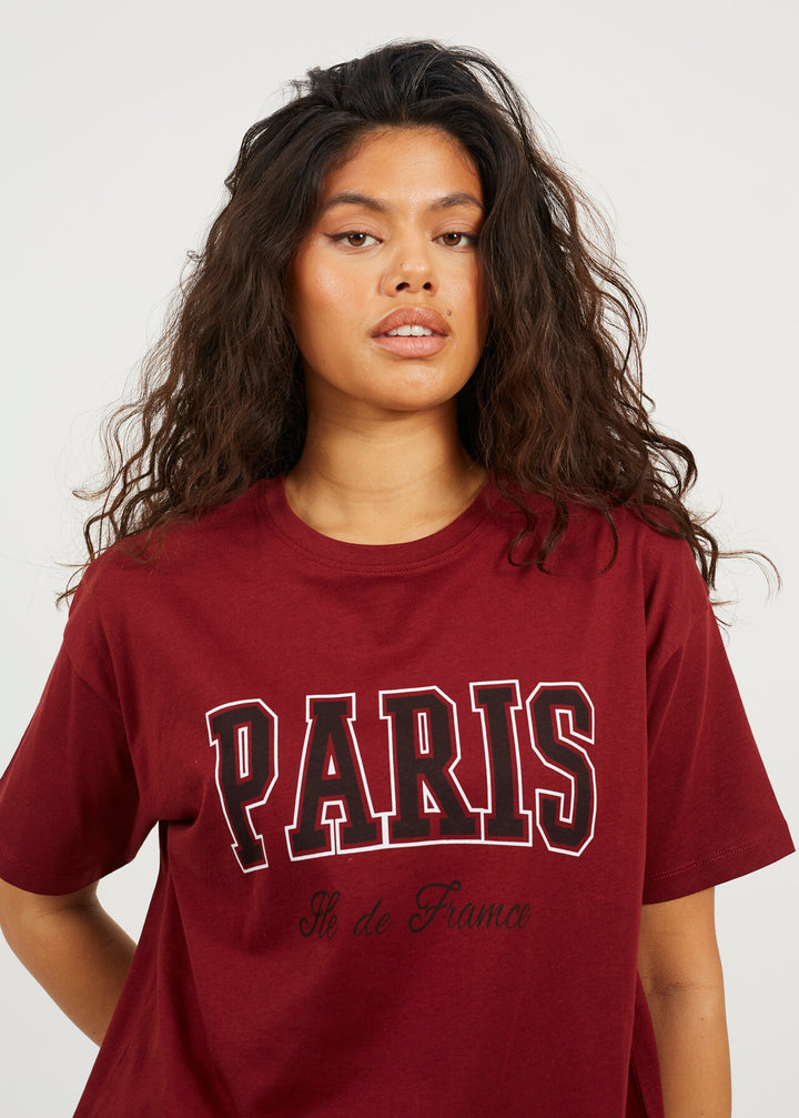 'PARIS' GRAPHIC RELAXED FIT T-SHIRT, BURGANDY