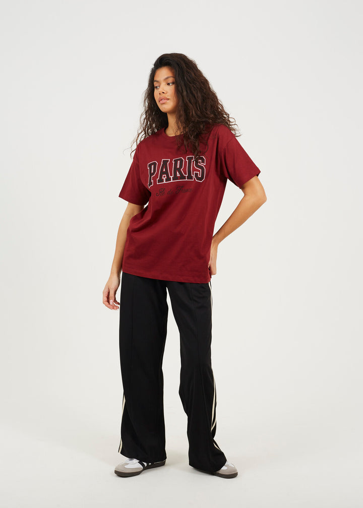 'PARIS' GRAPHIC RELAXED FIT T-SHIRT, BURGANDY