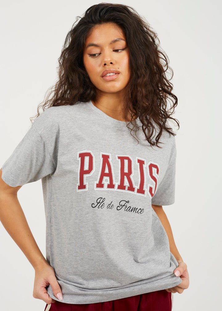 'PARIS' GRAPHIC RELAXED FIT T-SHIRT, DARK GREY MARL