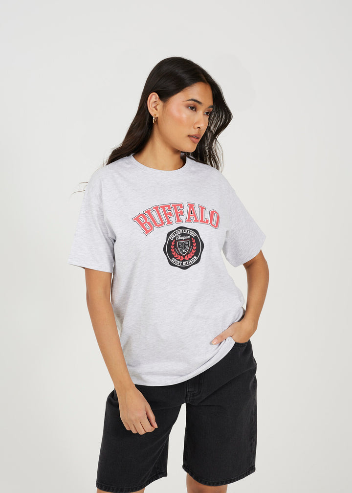'BUFFALO' GRAPHIC RELAXED FIT T-SHIRT, SILVER GREY MARL