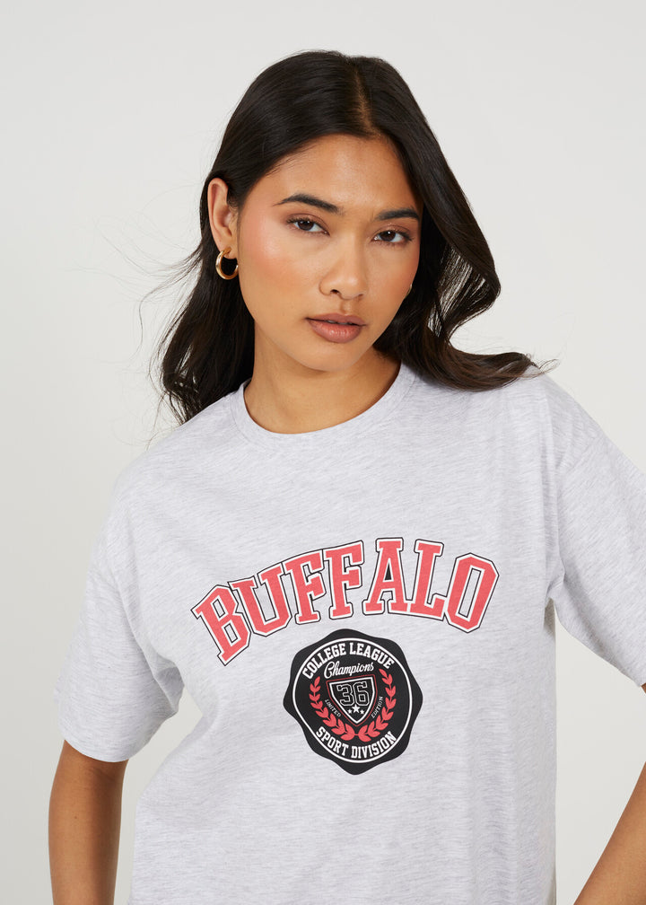 'BUFFALO' GRAPHIC RELAXED FIT T-SHIRT, SILVER GREY MARL