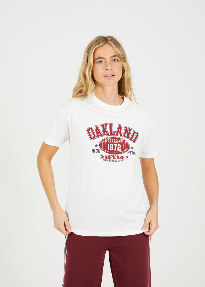 'OAKLAND' GRAPHIC RELAXED FIT T-SHIRT, CREAM