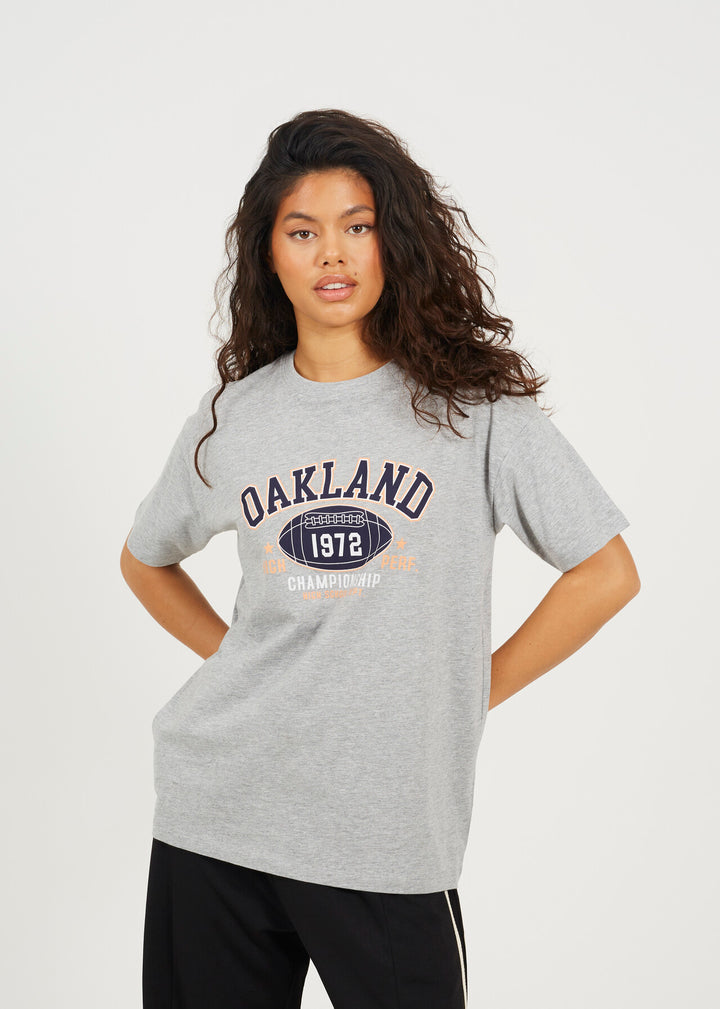 'OAKLAND' GRAPHIC RELAXED FIT T-SHIRT, DARK GREY MARL