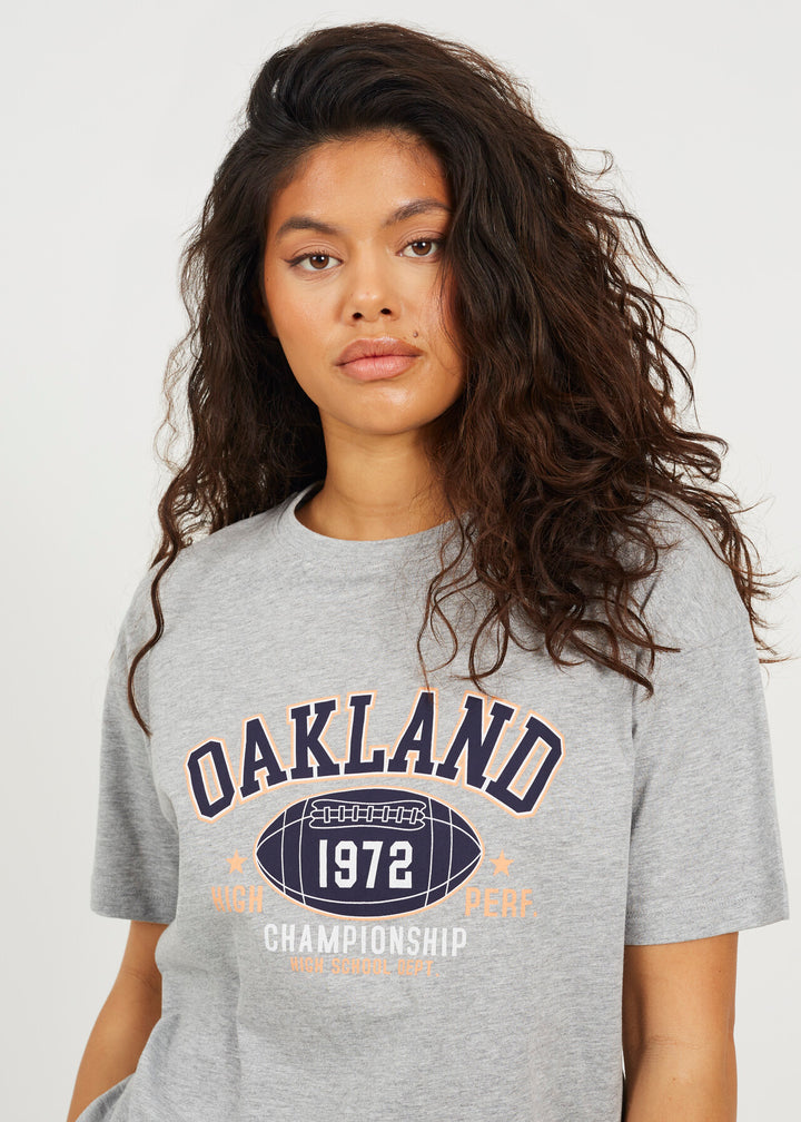 'OAKLAND' GRAPHIC RELAXED FIT T-SHIRT, DARK GREY MARL