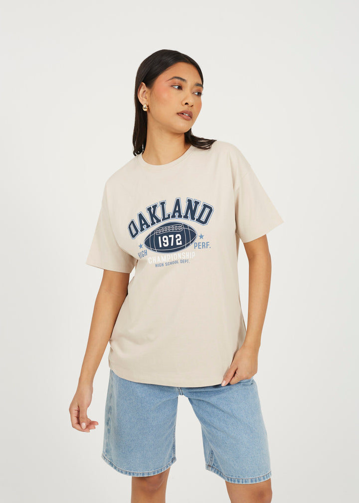 'OAKLAND' GRAPHIC RELAXED FIT T-SHIRT, TOFU