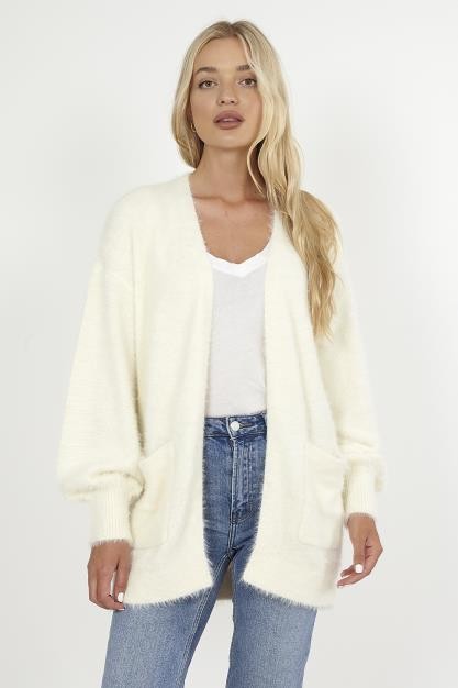 Womens Wholesale Fluffy Knit Balloon Sleeve Open Front Cardigan