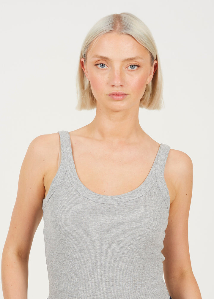 SCOOP NECK BASIC STRAPPY DESIGN BODYSUIT, GREY