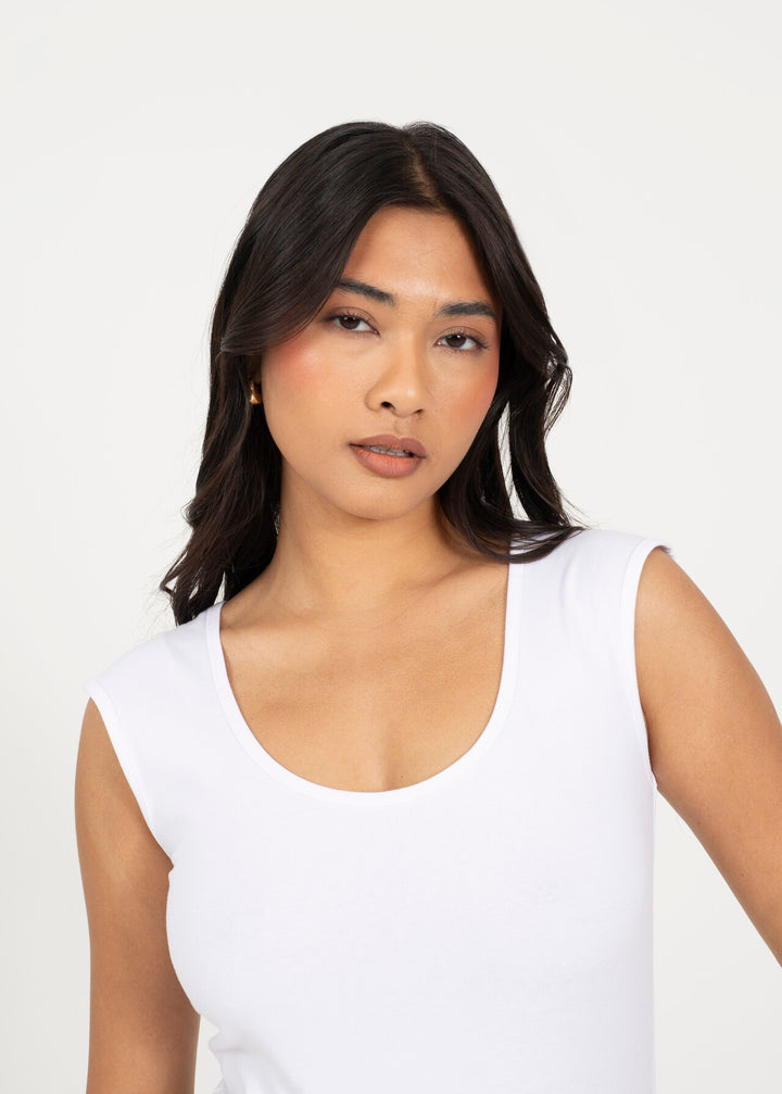 BASIC SCOOP NECK BODYSUIT, WHITE