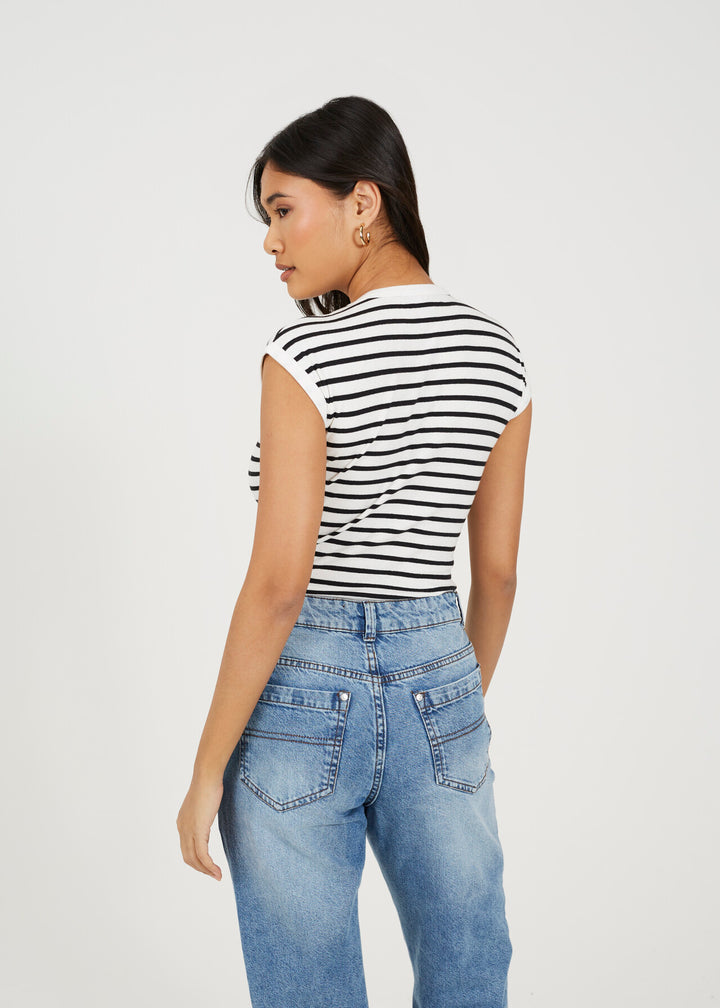 SHORT SLEEVE CREW NECK STRIPE BODYSUIT