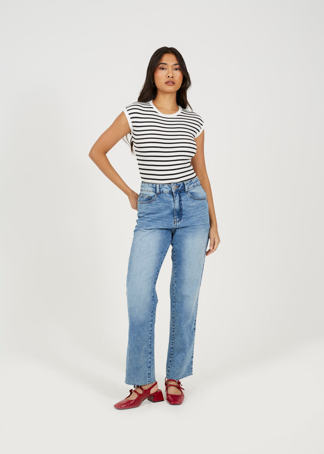 SHORT SLEEVE CREW NECK STRIPE BODYSUIT