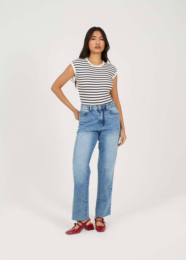 SHORT SLEEVE CREW NECK STRIPE BODYSUIT