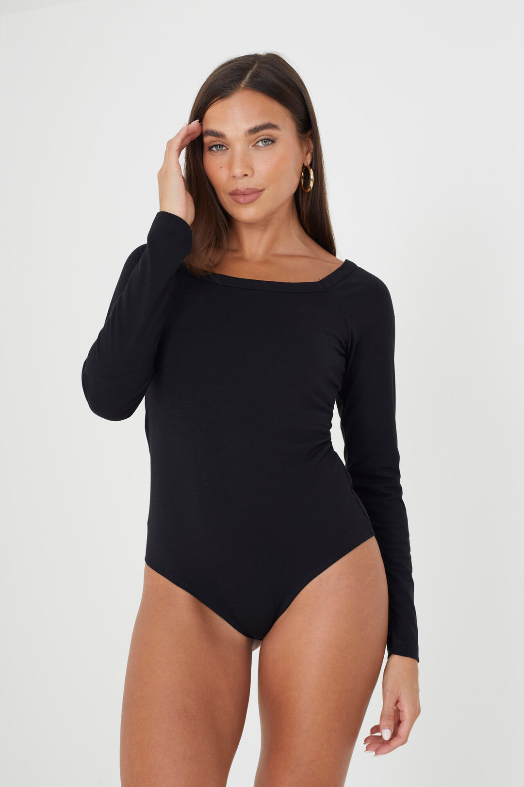 BLACK LONG SLEEVE SQUARE NECK BODYSUIT