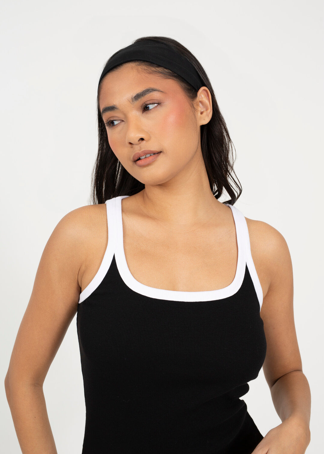 CONTRAST PIPING JERSEY BODYCON MINI DRESS, BLACK/WHITE