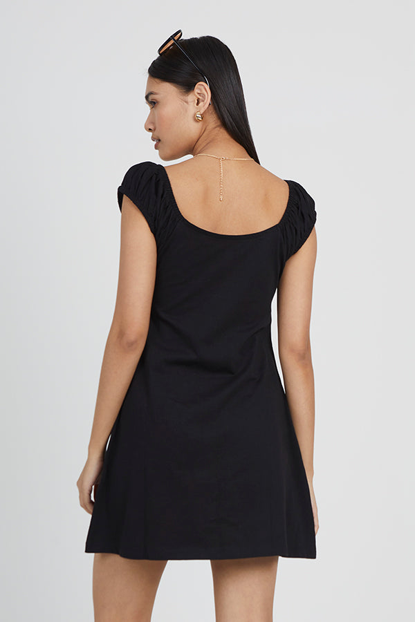 MILKMAID STYLE TIE FRONT MINI DRESS