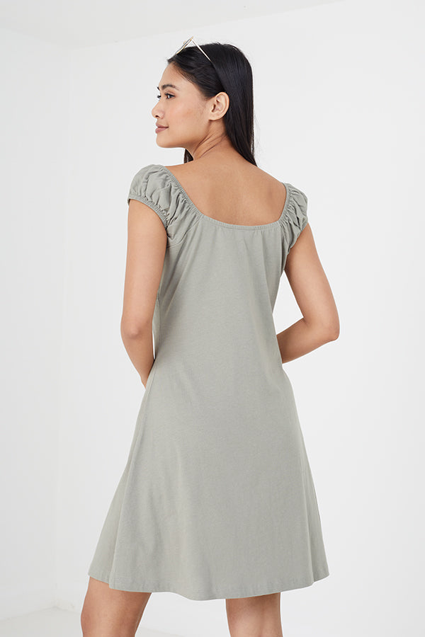 MILKMAID STYLE TIE FRONT MINI DRESS