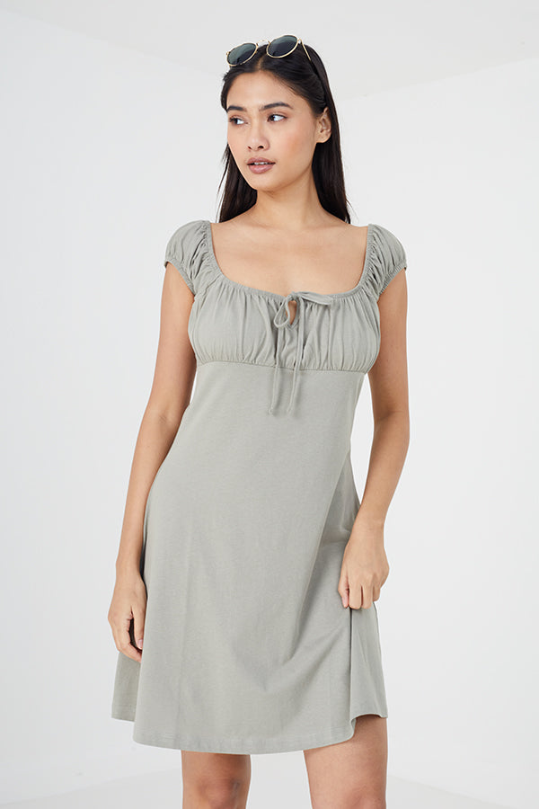 MILKMAID STYLE TIE FRONT MINI DRESS