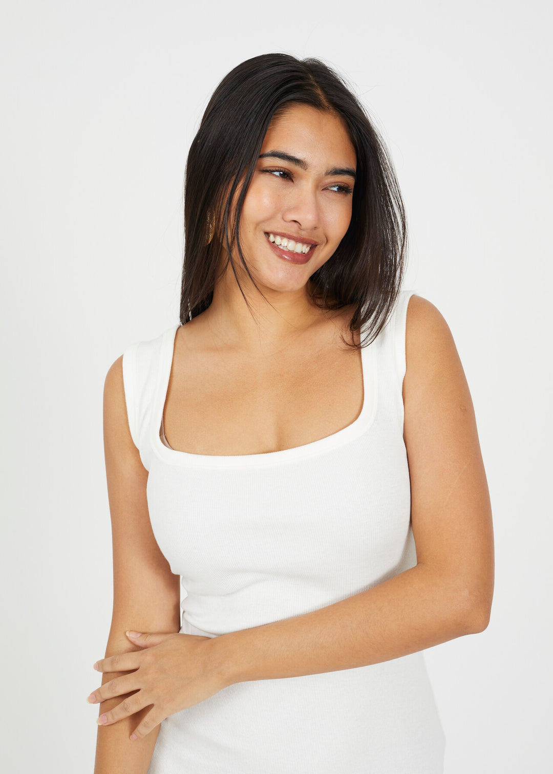 SCOOP NECK MIDI BODYCON DRESS, CREAM