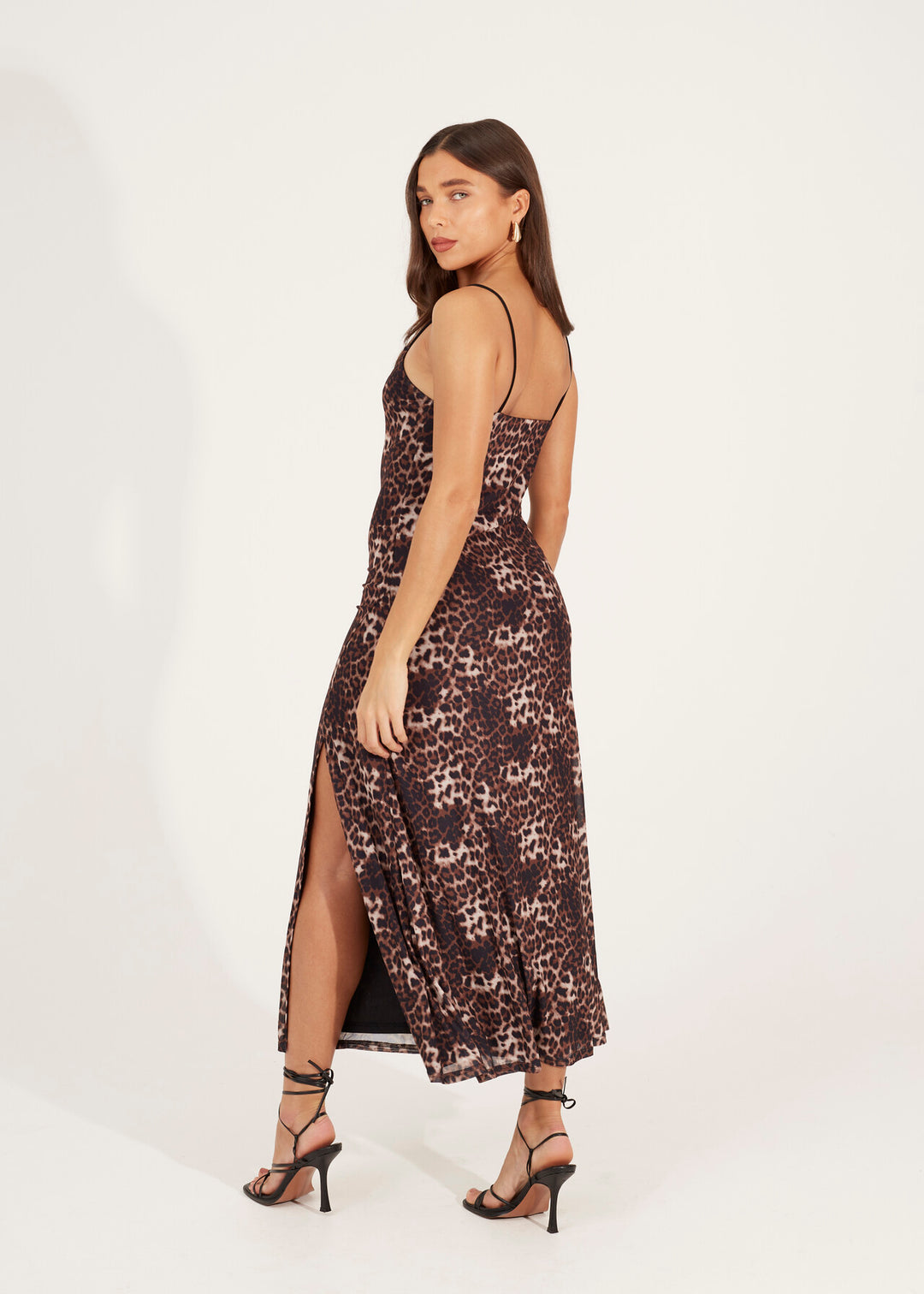 LEOPARD PRINT MAXI DRESS WITH SPAGETTI STRAPS AND SPLIT DETAIL