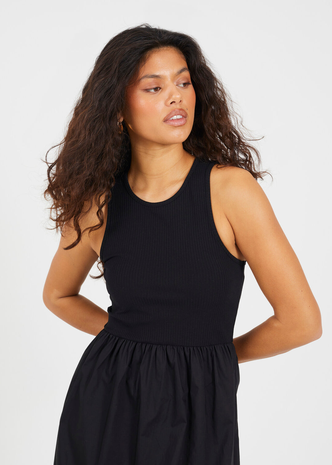 MIDI RIBBED JERSEY AND POPLIN  MIX DRESS