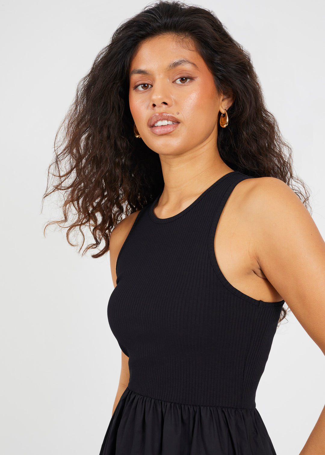 MIDI RIBBED JERSEY AND POPLIN  MIX DRESS