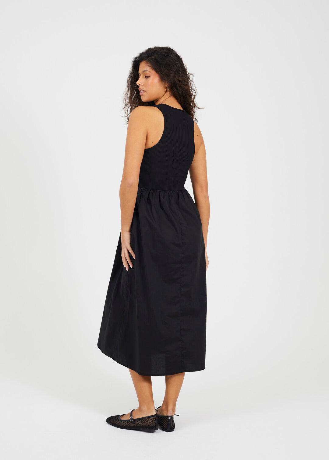 MIDI RIBBED JERSEY AND POPLIN  MIX DRESS