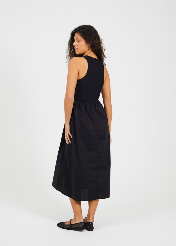 MIDI RIBBED JERSEY AND POPLIN  MIX DRESS